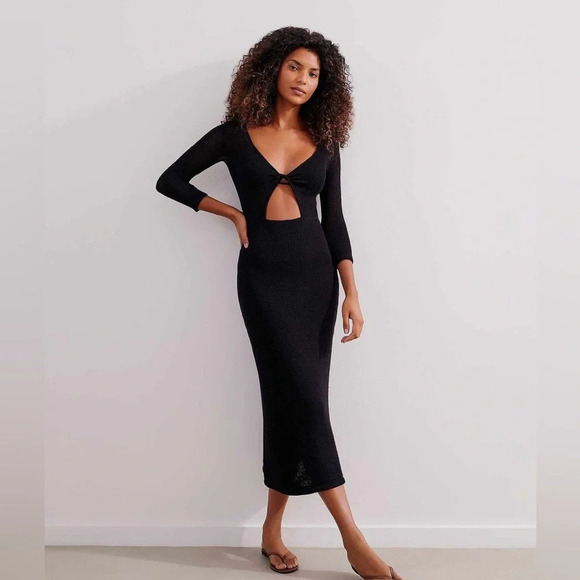 ViX Paula Hermanny NWT Black Ana Mid-Length Cover-Up Dress Size Small Beachwear - Picture 1 of 11